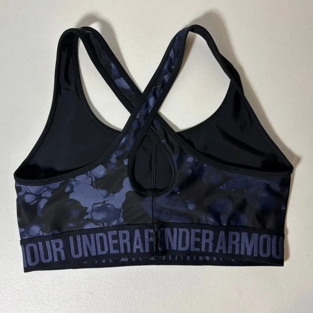 Under Armour Women Size M Crossback Mid Sports Bra Compression Blue Camo NO PADS